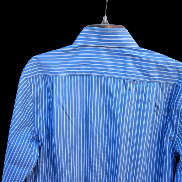 Croft&Barrow Men's Blue and White Striped Dress Shirt Size 15 1/2 - Picture 7 of 16